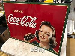Vintage Drink Coca Cola Girl With Bottle AAW 1941 Sign