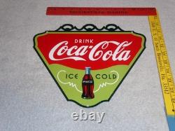 Vintage Drink Coca Cola Ice Cold? Bottle 11 3/4 Metal Soda Coke Gas Oil Sign