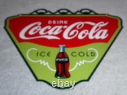 Vintage Drink Coca Cola Ice Cold? Bottle 11 3/4 Metal Soda Coke Gas Oil Sign
