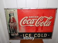 Vintage Drink Coca Cola Ice Cold Embossed Metal Sign
