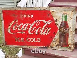 Vintage Drink Coca Cola Ice Cold Large Metal Sign