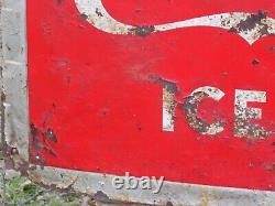 Vintage Drink Coca Cola Ice Cold Large Metal Sign