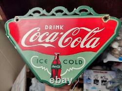 Vintage Drink Coca Cola Ice Cold Porcelain Sign