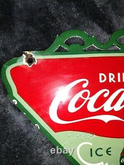 Vintage Drink Coca Cola Ice Cold Porcelain Sign
