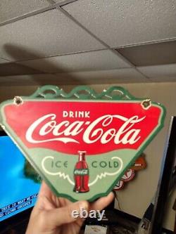 Vintage Drink Coca Cola Ice Cold Porcelain Sign