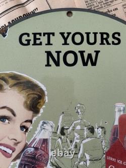 Vintage Drink Coca Cola In Bottles Get Yours Now 12 Inch Porcelain Enamel Sign