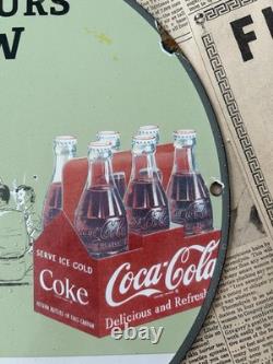 Vintage Drink Coca Cola In Bottles Get Yours Now 12 Inch Porcelain Enamel Sign