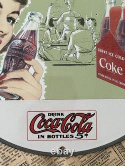 Vintage Drink Coca Cola In Bottles Get Yours Now 12 Inch Porcelain Enamel Sign