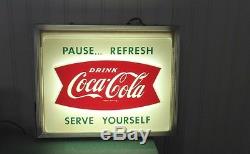 Vintage Drink Coca Cola Lighted Fishtail Sign Pause Refresh Serve Yourself works
