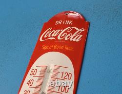 Vintage Drink Coca Cola Porcelain Soda Gas Pump Store Ad Sign On Thermometer
