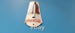 Vintage Drink Coca Cola Porcelain Soda Pop Gas Store Ad Sign On Thermometer