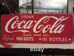 Vintage Drink Coca Cola Refresh Your Guests With Bottles Porcelain Sign