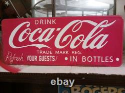 Vintage Drink Coca Cola Refresh Your Guests With Bottles Porcelain Sign