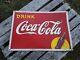Vintage Drink Coca Cola Sign, 1939 Coca Cola Sign, Coke Sign, Yellow Dot Coke
