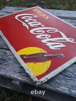 Vintage Drink Coca Cola Sign, 1939 Coca Cola Sign, Coke Sign, Yellow Dot Coke
