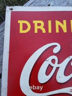 Vintage Drink Coca Cola Sign, 1939 Coca Cola Sign, Coke Sign, Yellow Dot Coke