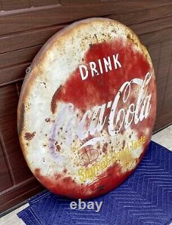 Vintage Drink Coca-Cola Sign Of Good Taste Metal Red Button Sign 24 Advertising