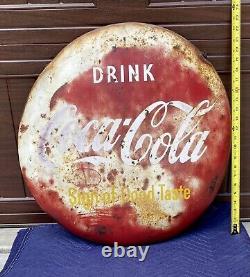 Vintage Drink Coca-Cola Sign Of Good Taste Metal Red Button Sign 24 Advertising