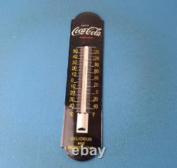 Vintage Drink Coca-Cola Sign Soda Pop Gas Ad Sign on Porcelain Thermometer