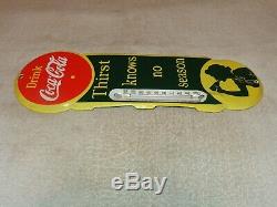 Vintage Drink Coca Cola Soda Pop 18 Porcelain Metal Gas Oil Thermometer Sign