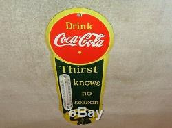 Vintage Drink Coca Cola Soda Pop 18 Porcelain Metal Gas Oil Thermometer Sign