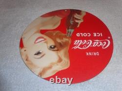Vintage Drink Coca Cola Woman +bottle 11 3/4 Porcelain Metal Soda, Gas Oil Sign
