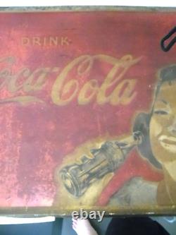 Vintage Drink Coca-cola Tin Sign 1941 Self Framed Orig. 27.5 X 19.5