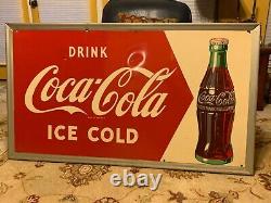 Vintage Drink Ice Cold Coca Cola Coke Metal Sign Robertson Rare 56x32 Clean