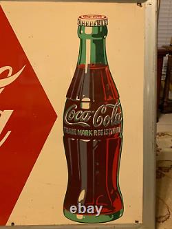 Vintage Drink Ice Cold Coca Cola Coke Metal Sign Robertson Rare 56x32 Clean