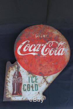Vintage Drink Ice Cold Coca Cola Metal Flange Sign