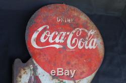 Vintage Drink Ice Cold Coca Cola Metal Flange Sign