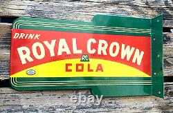 Vintage Drink Royal Crown Cola Rc Double-sided Flange Gas Oil Porcelain Sign