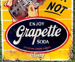 Vintage Early 27x19 Grapette Grape Soda Pop Metal bottle Sign orange coke
