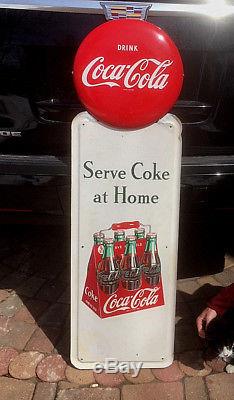 Vintage Early Coca Cola Soda Pop Metal Pilaster Button 6 Pack Sign Coke 55 X 16
