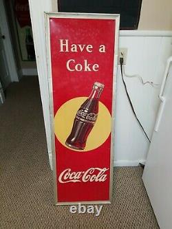 Vintage Early Coca Cola Soda Pop Metal bottle embosse Sign Coke 54X18 Rare