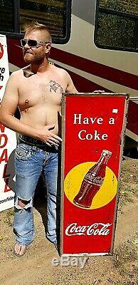 Vintage Early Coca Cola Soda Pop Metal bottle graphic Sign Coke 54X18 1948