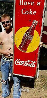 Vintage Early Coca Cola Soda Pop Metal bottle graphic Sign Coke 54X18 1948