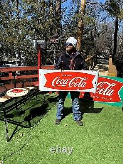 Vintage Early Coca Cola Soda Pop Porcelain Fishtail Sled Sign Coke