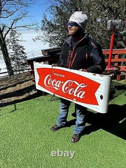 Vintage Early Coca Cola Soda Pop Porcelain Fishtail Sled Sign Coke