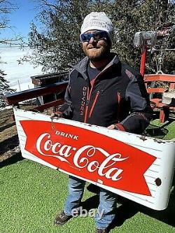 Vintage Early Coca Cola Soda Pop Porcelain Fishtail Sled Sign Coke