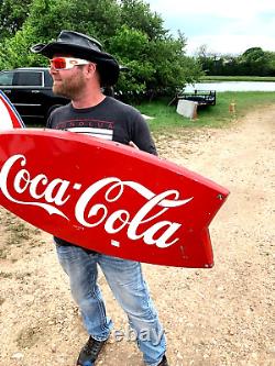 Vintage Early Coca Cola Soda Pop metal Fishtail Sign Coke 42 inch