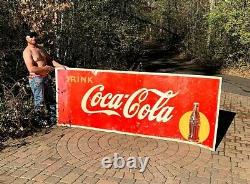 Vintage Early Metal Coca Cola Soda Pop Roll up bottle graphic Sign Coke 129X44