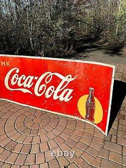 Vintage Early Metal Coca Cola Soda Pop Roll up bottle graphic Sign Coke 129X44