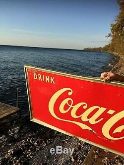 Vintage Early Metal Coca Cola Soda Pop bottle graphic Sign Coke 54X18 1952