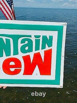 Vintage Early Mountain Dew Soda Pop Metal Embossed Sign 36X18