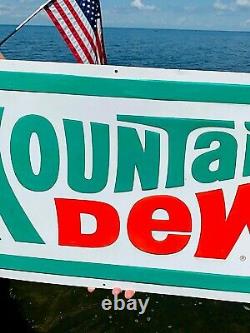 Vintage Early Mountain Dew Soda Pop Metal Embossed Sign 36X18