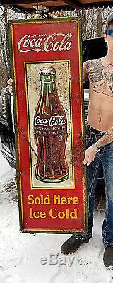 Vintage Early RARE Coca Cola Soda Pop Metal Vertical Bottle Sign Coke 54X18 WOW
