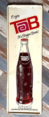 Vintage Early Tab Soda Pop Metal 54 inch Vertical Sign by Coca Cola Nice