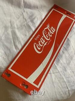 Vintage Enjoy COCA-COLA Screen Door Push Protector Metal Coke Sign 19 x 6