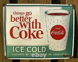 Vintage Enjoy Coca Cola Porcelain Metal Sign Stamped USA Oil Gas Coke